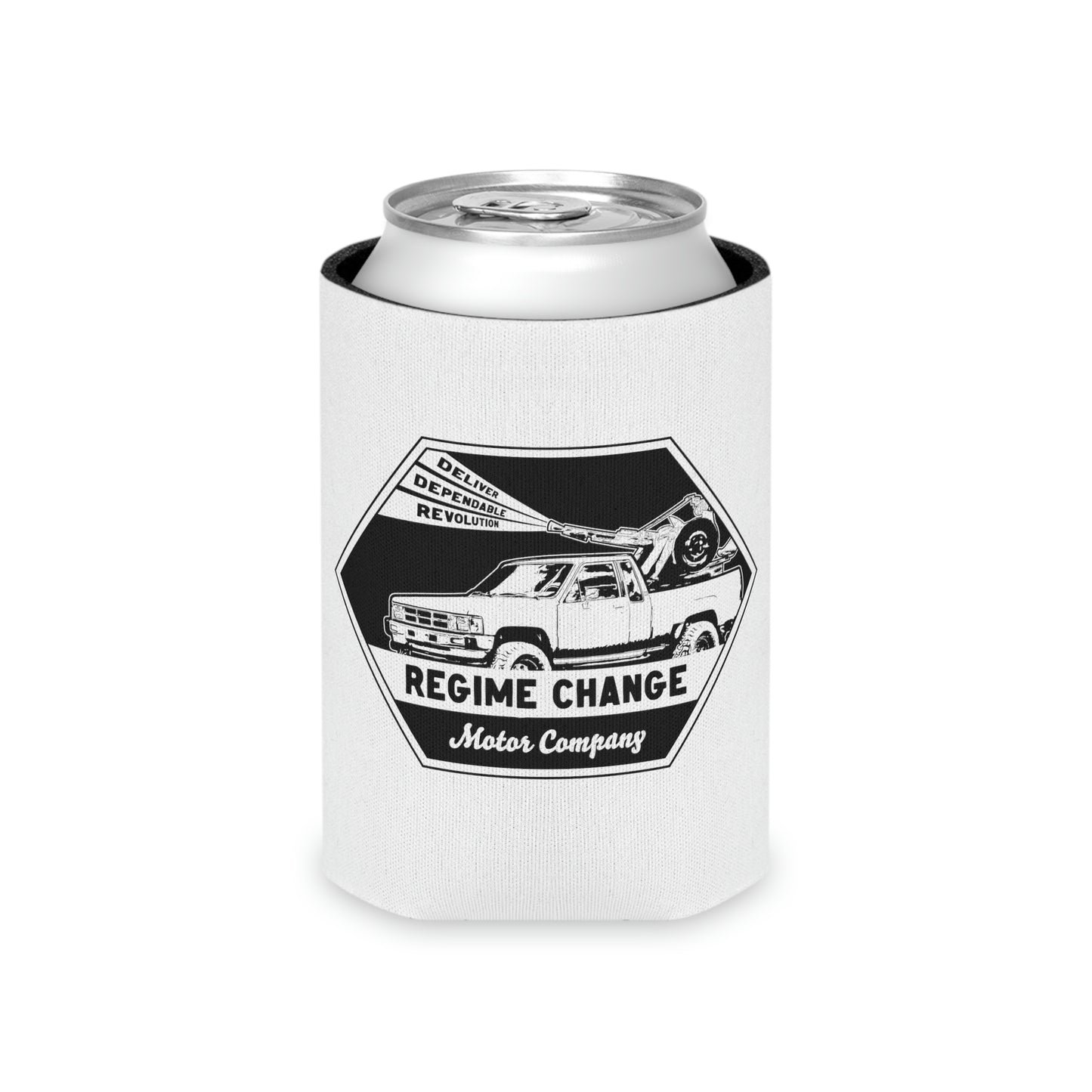 Regime Change Motor Co. Can Coozie (White)
